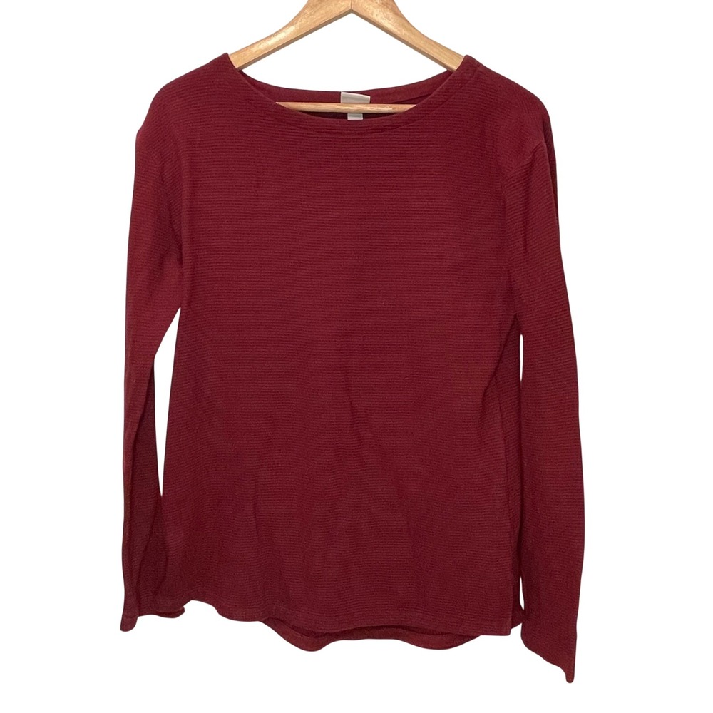 A New Day Womens Ribbed Long Sleeve‎ Structured Top Burgundy Medium Side Slit